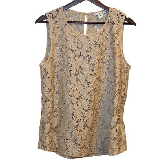 Diane Von Furstenberg Tan Fitted Sleeveless Blouse Sz 8 - Picture 1 of 7